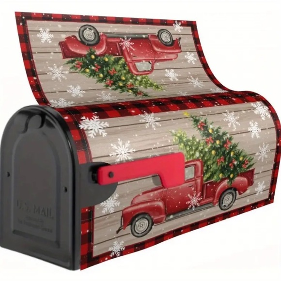 Mailbox Cover - Vibrant Christmas Red Truck with Tree Design, NEW, So Festive - Picture 5 of 6